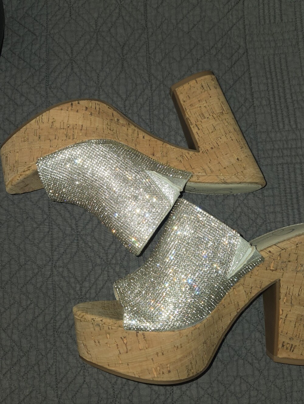 Jessica Simpson Open Toe Silver Sparkle Block Heel - Picture 6 of 6